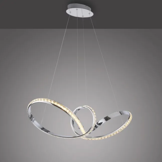 LED Pendelleuchte chrom geschwungen dimmbar Kristallabdeckung modern