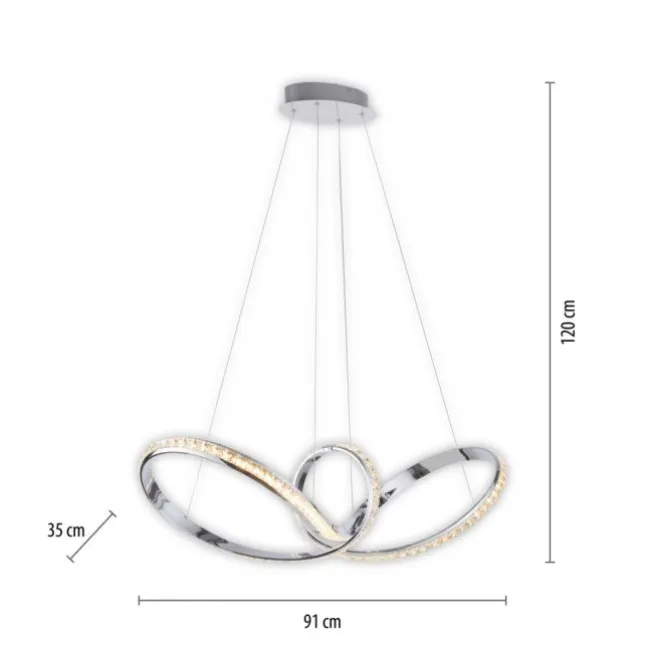 LED Pendelleuchte chrom geschwungen dimmbar Kristallabdeckung modern