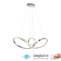 LED Pendelleuchte chrom geschwungen dimmbar Kristallabdeckung modern