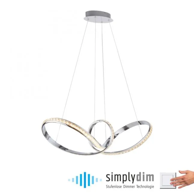 LED Pendelleuchte chrom geschwungen dimmbar Kristallabdeckung modern