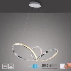 LED Pendelleuchte chrom geschwungen dimmbar Kristallabdeckung modern