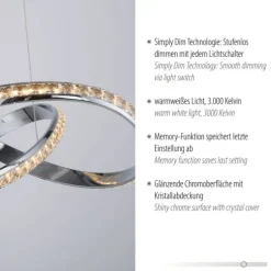 LED Pendelleuchte chrom mit kristall dimmbar per Simplydim Memoryfunktion