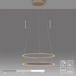 LED Pendelleuchte CONNI sandfarben, rund, Touchdimmer, Deko Tragfläche