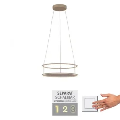 LED Pendelleuchte CONNI sandfarben, rund, Touchdimmer, Deko Tragfläche