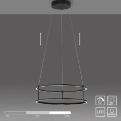 LED Pendelleuchte CONNI schwarz, rund, Touchdimmer, Deko Ablagefläche, höhenverstellbar