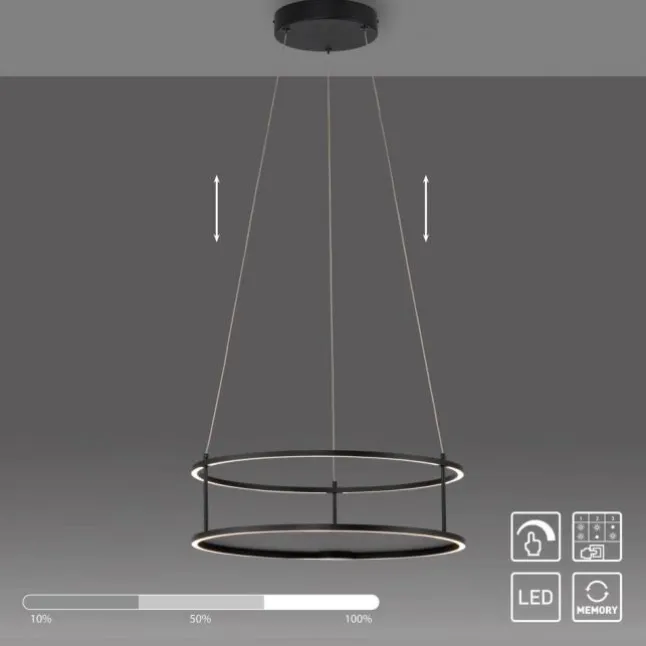 LED Pendelleuchte CONNI schwarz, rund, Touchdimmer, Deko Ablagefläche, höhenverstellbar