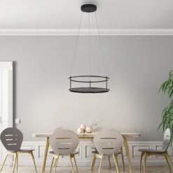 LED Pendelleuchte CONNI schwarz, rund, Touchdimmer, Deko Ablagefläche, höhenverstellbar