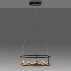 LED Pendelleuchte CONNI schwarz, rund, Touchdimmer, Deko Ablagefläche, höhenverstellbar