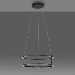LED Pendelleuchte CONNI schwarz, rund, Touchdimmer, Deko Ablagefläche, höhenverstellbar