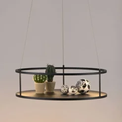 LED Pendelleuchte CONNI schwarz, rund, Touchdimmer, Deko Ablagefläche, höhenverstellbar