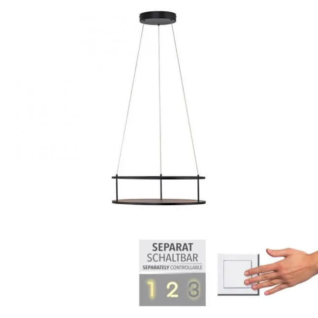 LED Pendelleuchte CONNI schwarz, rund, Touchdimmer, Deko Ablagefläche, höhenverstellbar