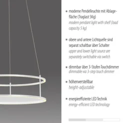 LED Pendelleuchte CONNI weiss, rund, Touchdimmer, höhenverstellbar