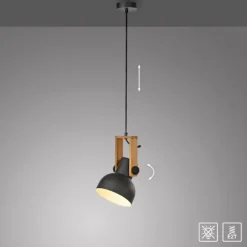 LED Pendelleuchte D=16cm 1 flammig Akazienholz höhenverstellbar