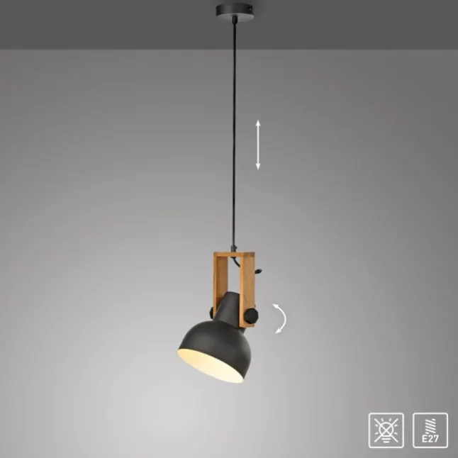 LED Pendelleuchte D=16cm 1 flammig Akazienholz höhenverstellbar