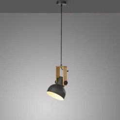 LED Pendelleuchte D=16cm 1 flammig Akazienholz höhenverstellbar