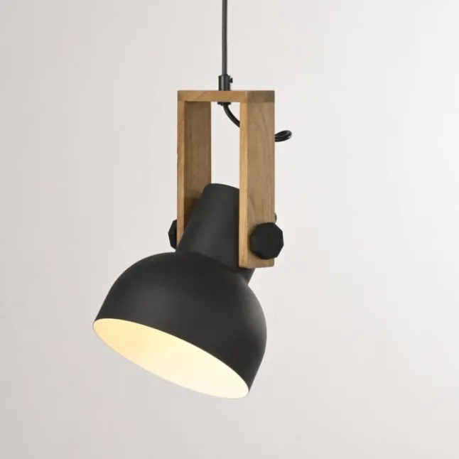 LED Pendelleuchte D=16cm 1 flammig Akazienholz höhenverstellbar