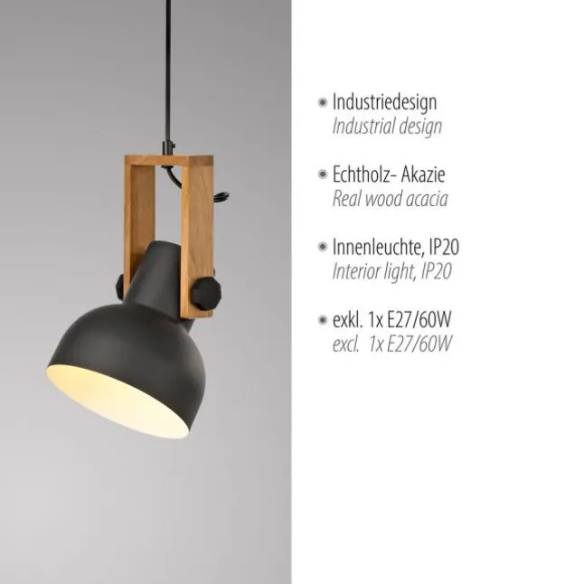 LED Pendelleuchte D=16cm 1 flammig Akazienholz höhenverstellbar
