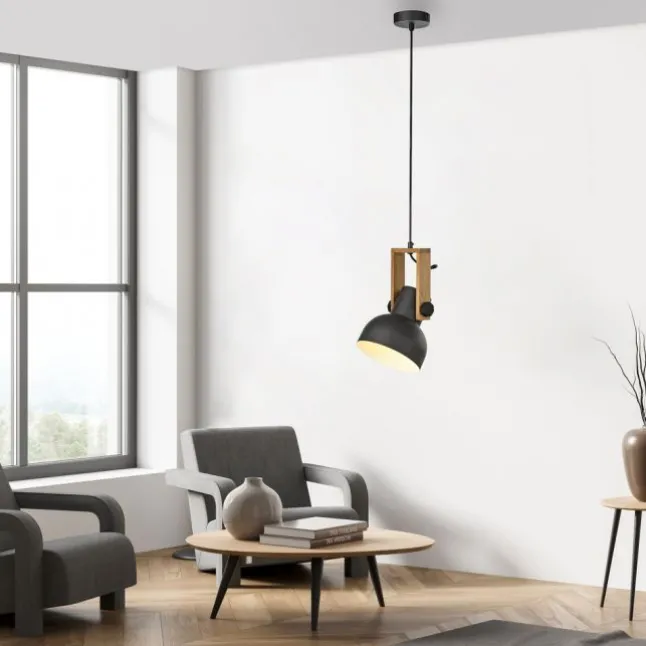 LED Pendelleuchte D=16cm 1 flammig Akazienholz höhenverstellbar