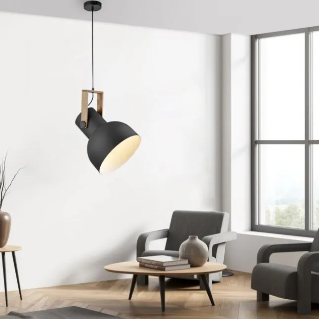 LED Pendelleuchte D=30cm 1 flammig Akazienholz höhenverstellbar