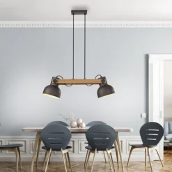 LED Pendelleuchte 2 flammig Akazienholz höhenverstellbar Industrial