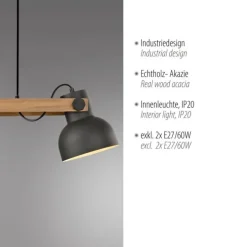 LED Pendelleuchte 2 flammig Akazienholz höhenverstellbar Industrial