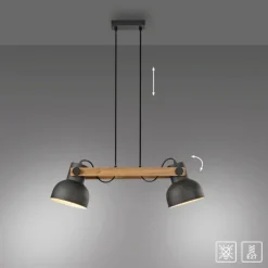 LED Pendelleuchte 2 flammig Akazienholz höhenverstellbar Industrial