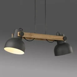 LED Pendelleuchte 2 flammig Akazienholz höhenverstellbar Industrial