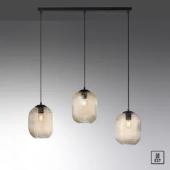 LED Pendelleuchte 3 flammig amberfarben retro Stil Glasschirm getönt