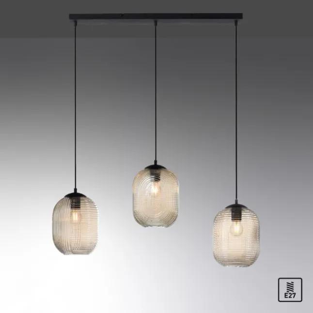 LED Pendelleuchte 3 flammig amberfarben retro Stil Glasschirm getönt