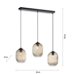 LED Pendelleuchte 3 flammig amberfarben retro Stil Glasschirm getönt
