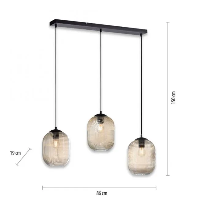 LED Pendelleuchte 3 flammig amberfarben retro Stil Glasschirm getönt