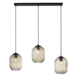 LED Pendelleuchte 3 flammig amberfarben retro Stil Glasschirm getönt