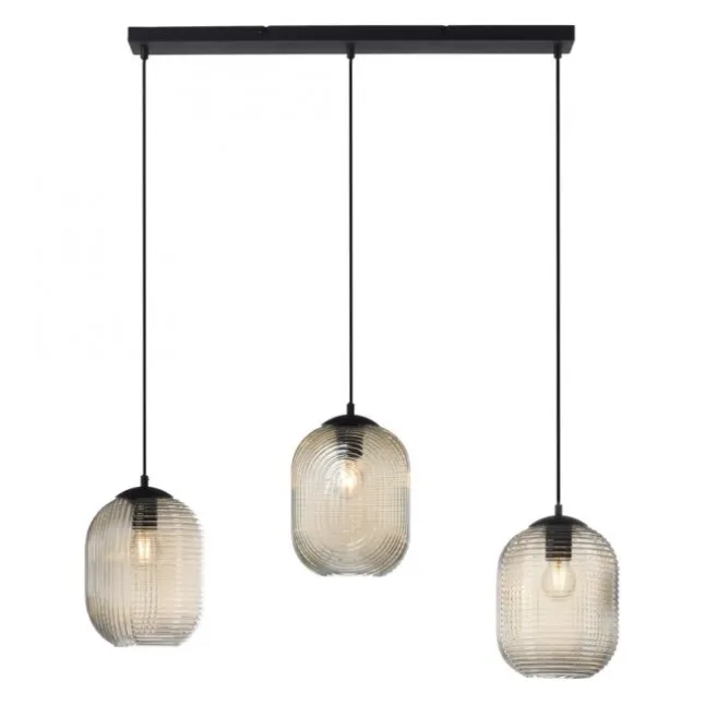 LED Pendelleuchte 3 flammig amberfarben retro Stil Glasschirm getönt