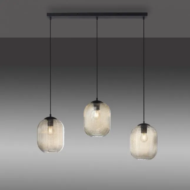 LED Pendelleuchte 3 flammig amberfarben retro Stil Glasschirm getönt