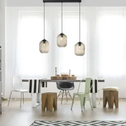 LED Pendelleuchte 3 flammig amberfarben retro Stil Glasschirm getönt