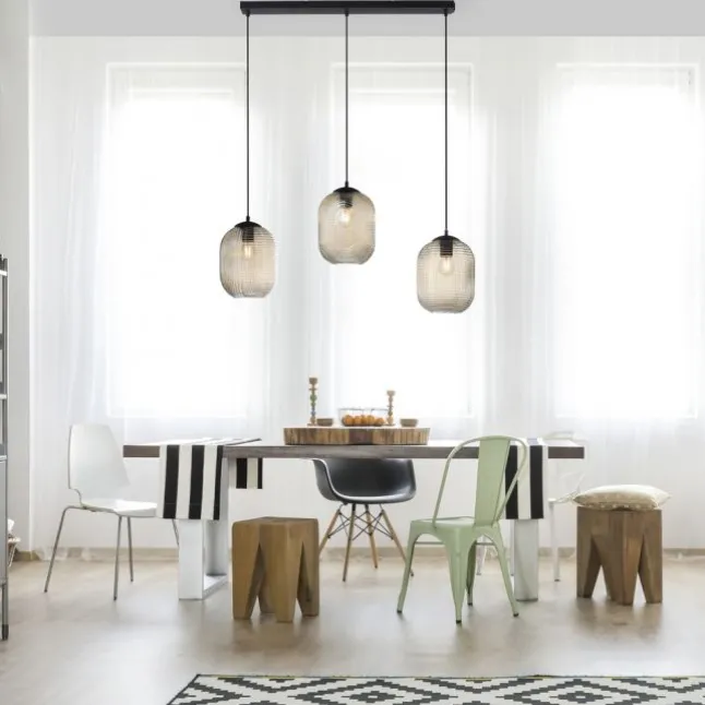 LED Pendelleuchte 3 flammig amberfarben retro Stil Glasschirm getönt
