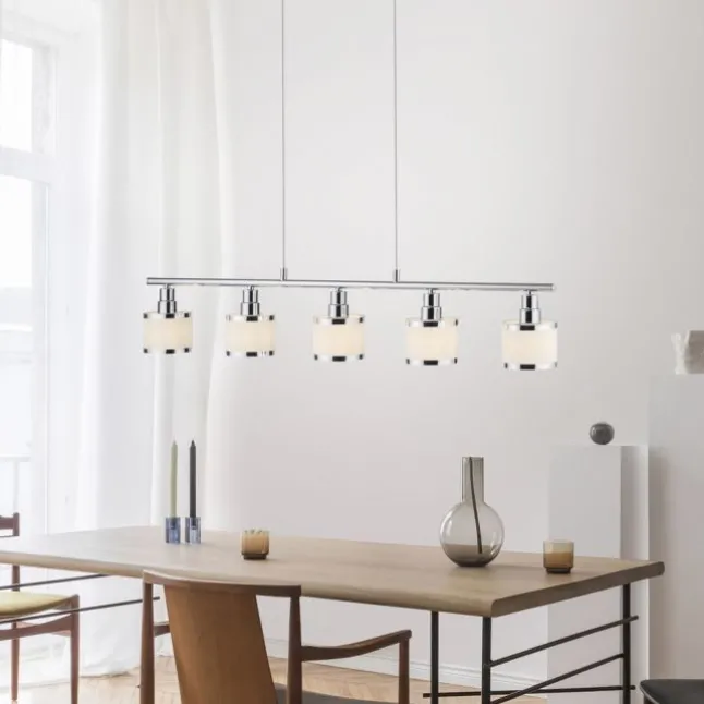 LED Pendelleuchte 5 flammig chrom glänzend Esszimmerlampe