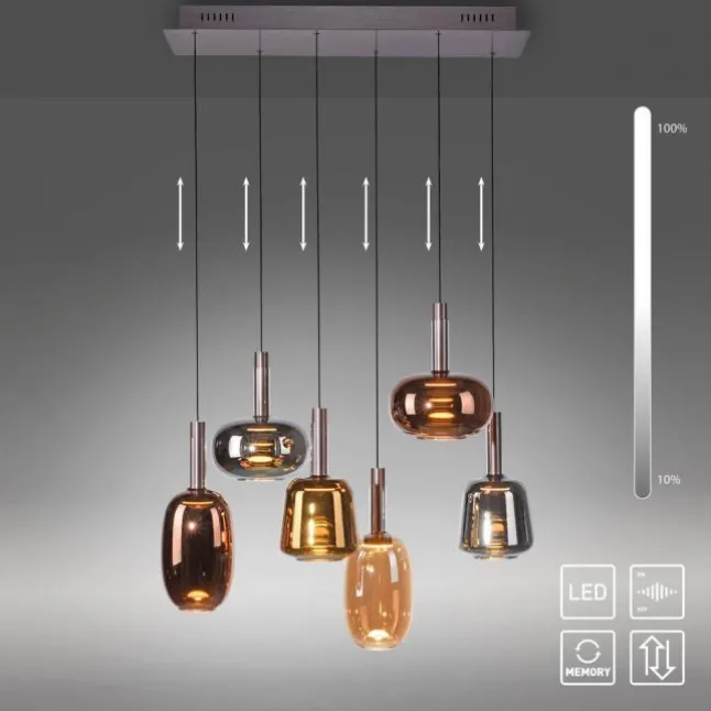 LED Pendelleuchte 6 flammig höhenverstellbar per Lift dimmbar Memoryfunktion