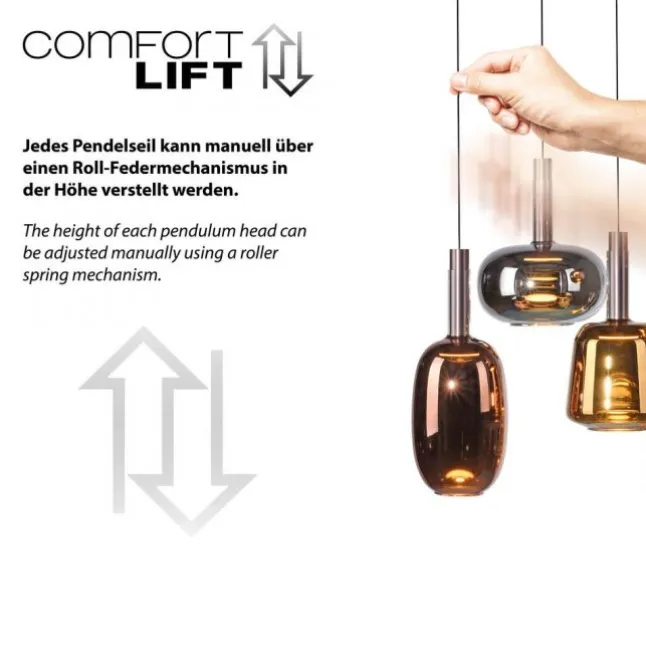 LED Pendelleuchte 6 flammig höhenverstellbar per Lift dimmbar Memoryfunktion