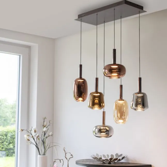 LED Pendelleuchte 6 flammig höhenverstellbar per Lift dimmbar Memoryfunktion