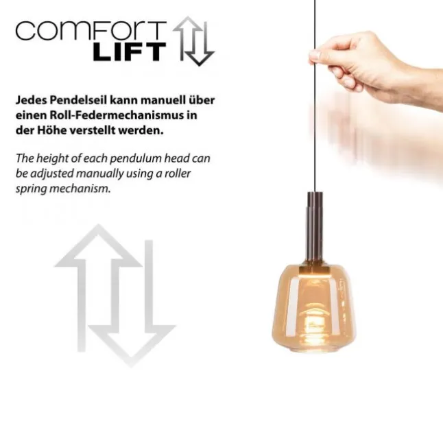LED Pendelleuchte 3 flammig höhenverstellbar per Lift dimmbar Memoryfunktion
