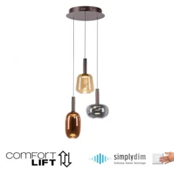 LED Pendelleuchte 3 flammig höhenverstellbar per Lift dimmbar Memoryfunktion