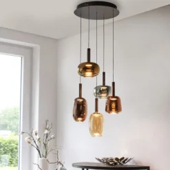 LED Pendelleuchte 5 flammig höhenverstellbar per Lift dimmbar Memoryfunktion