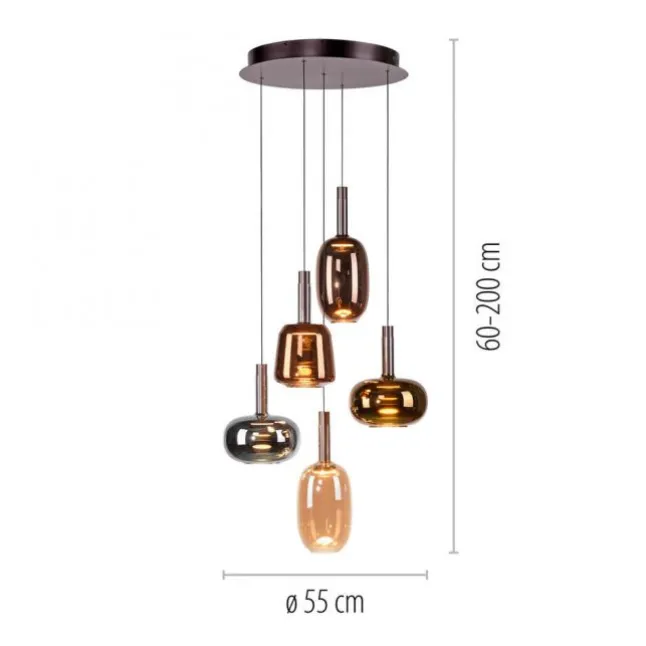 LED Pendelleuchte 5 flammig höhenverstellbar per Lift dimmbar Memoryfunktion