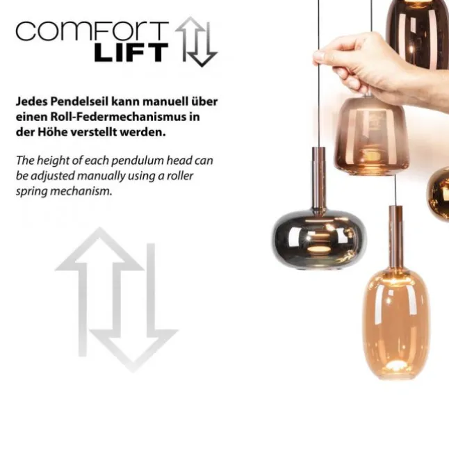 LED Pendelleuchte 5 flammig höhenverstellbar per Lift dimmbar Memoryfunktion