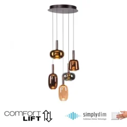 LED Pendelleuchte 5 flammig höhenverstellbar per Lift dimmbar Memoryfunktion