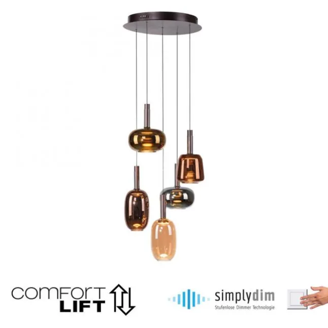 LED Pendelleuchte 5 flammig höhenverstellbar per Lift dimmbar Memoryfunktion