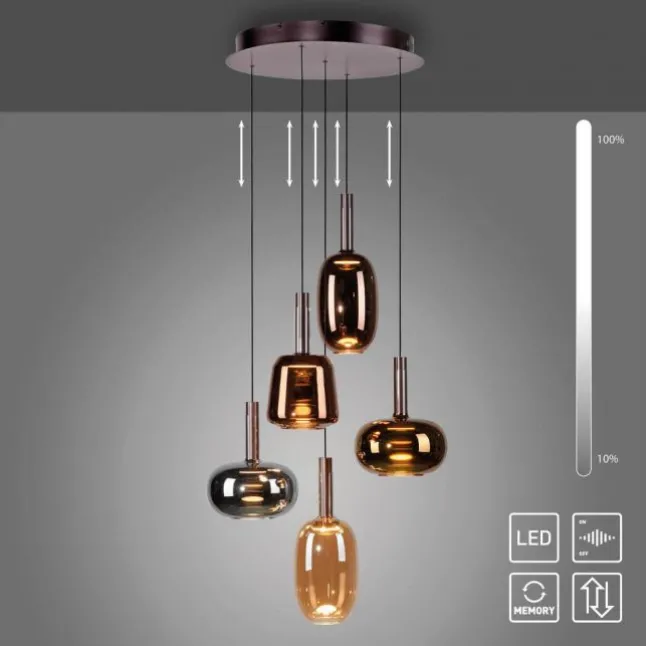 LED Pendelleuchte 5 flammig höhenverstellbar per Lift dimmbar Memoryfunktion