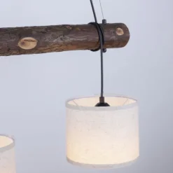 LED-Pendelleuchte, 3-flammig, Holz, 3xE27, Stoffschirme