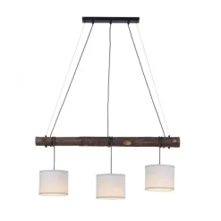 LED-Pendelleuchte, 3-flammig, Holz, 3xE27, Stoffschirme